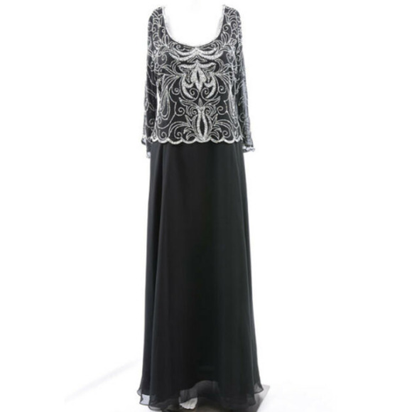 Jkara Beaded Embellished Long Dress Black Size 10